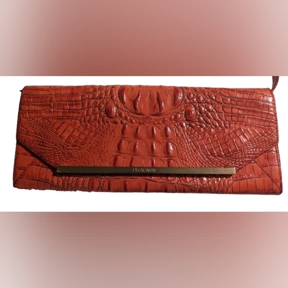 Brahmin Handbags - EUC Brahmin red faux leather removable strap animal print flap magnetic closure